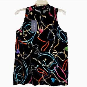 SARA CAMPBELL size M Colorful Sleeveless Flowy Smooth Stretch Knit Tunic Top Med